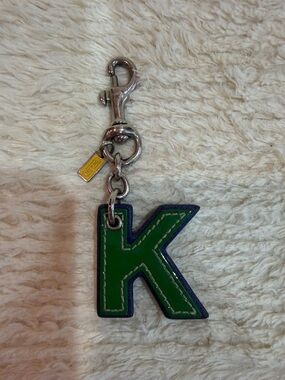 Coach Green K Leather Key Charm with Navy Edge